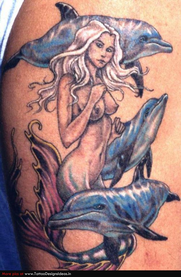 Dolphin tattoo with mermaid