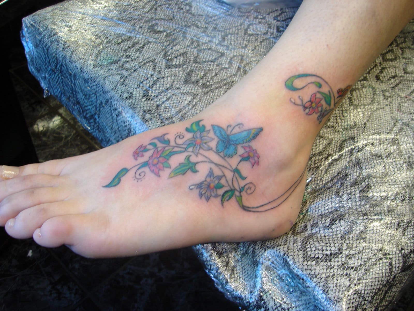 Tattoo of Vines Flowers Ankle