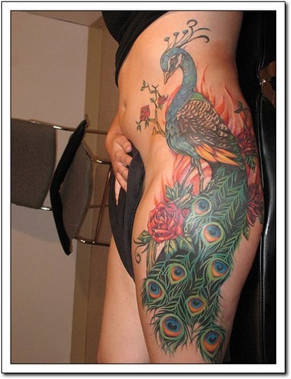 Peacock Hip | Hip tattoo designs, Hip tattoos women, Side hip tattoos