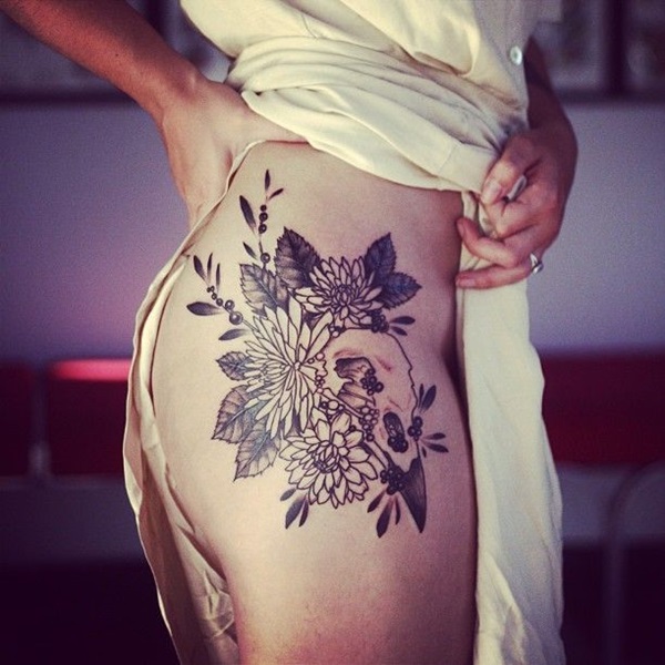 Peony Hip Thigh Tattoo by Larissa Long