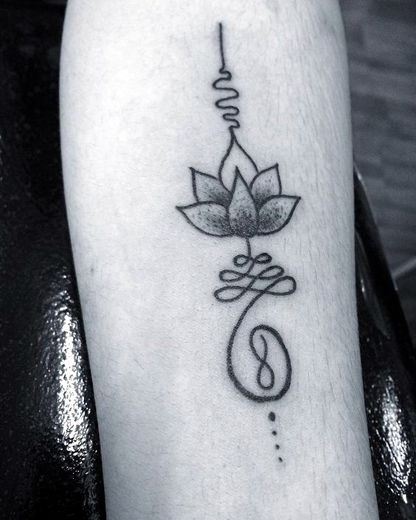 Fine line lotus unalome tattoo located on the wrist.-cheohanoi.vn