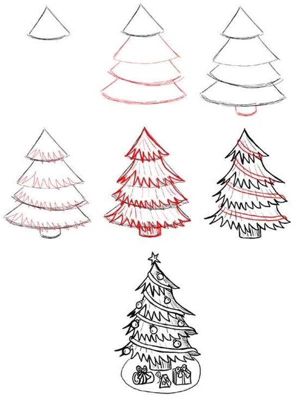 How To Draw A Christmas Tree Step By Step : How To Draw Christmas Tree