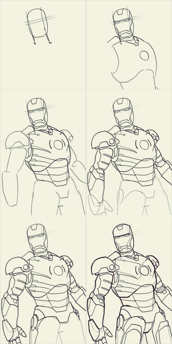 How to draw iron man 10 Step by Step Examples