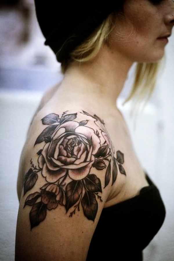 upper arm rose tattoos for women