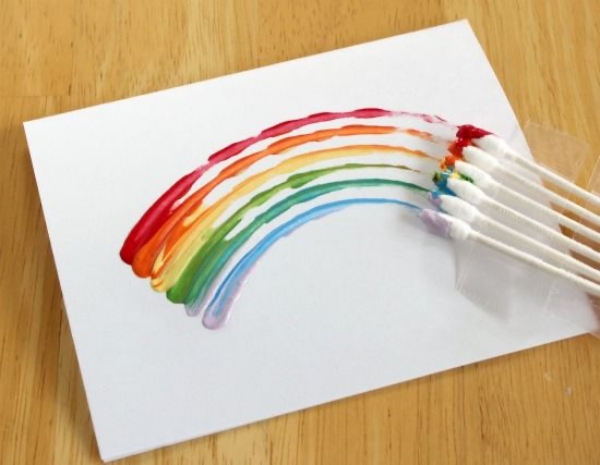 5. Q-Tips Rainbow Painting