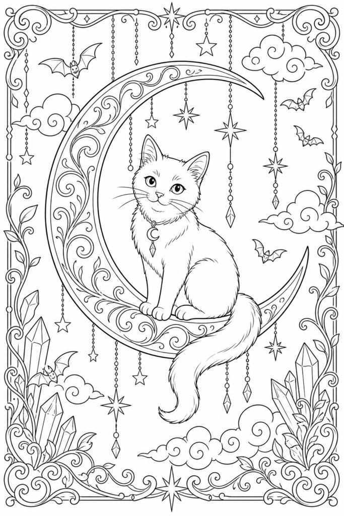Cat and crescent moon